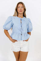Mabel Knot Detail Peplum Top in Blue *Final-Sale*