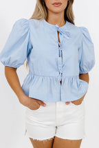 Mabel Knot Detail Peplum Top in Blue *Final-Sale*