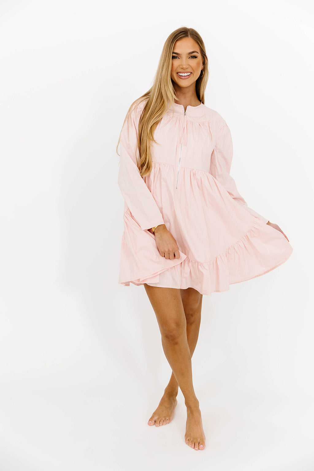Ines Poplin Mini Dress with Zipper in Pink *Final-Sale*