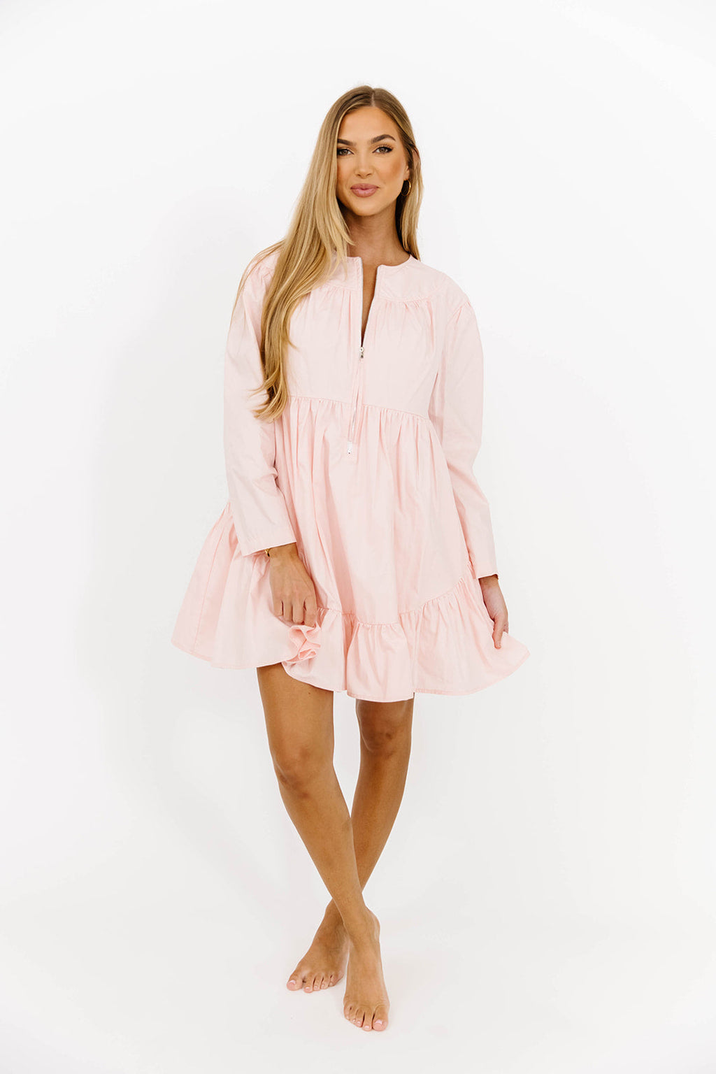 Ines Poplin Mini Dress with Zipper in Pink *Final-Sale*