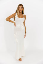 Elysian 3D Flower Applique Detailed Sweater Maxi Dress in Cream