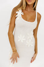 Elysian 3D Flower Applique Detailed Sweater Maxi Dress in Cream