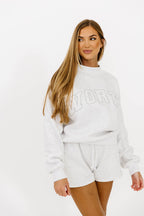 WORTH Tone On Tone Embroidered Mockneck Sweatshirt in Pearl Grey
