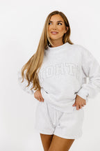 WORTH Tone On Tone Embroidered Mockneck Sweatshirt in Pearl Grey