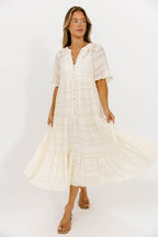Kristin Tiered Woven Maxi Dress with Detachable Liner in Ivory - Bump Friendly *12/29 PRE-ORDER*