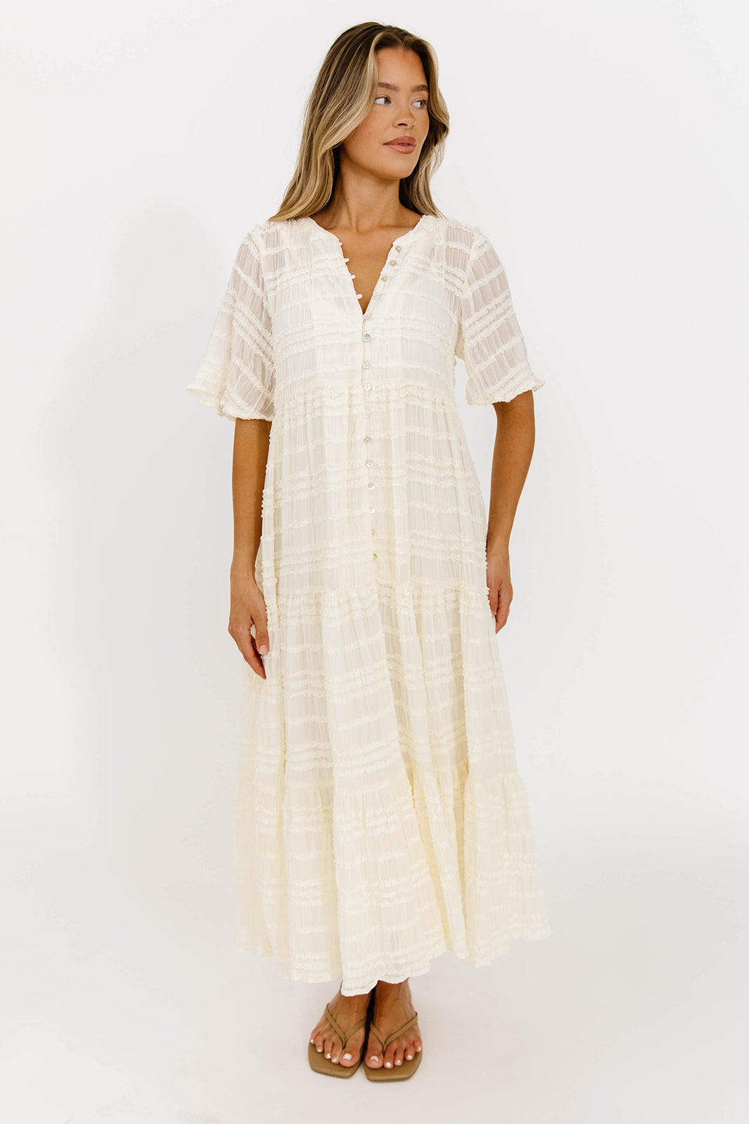 Kristin Tiered Woven Maxi Dress with Detachable Liner in Ivory - Bump Friendly *12/29 PRE-ORDER*