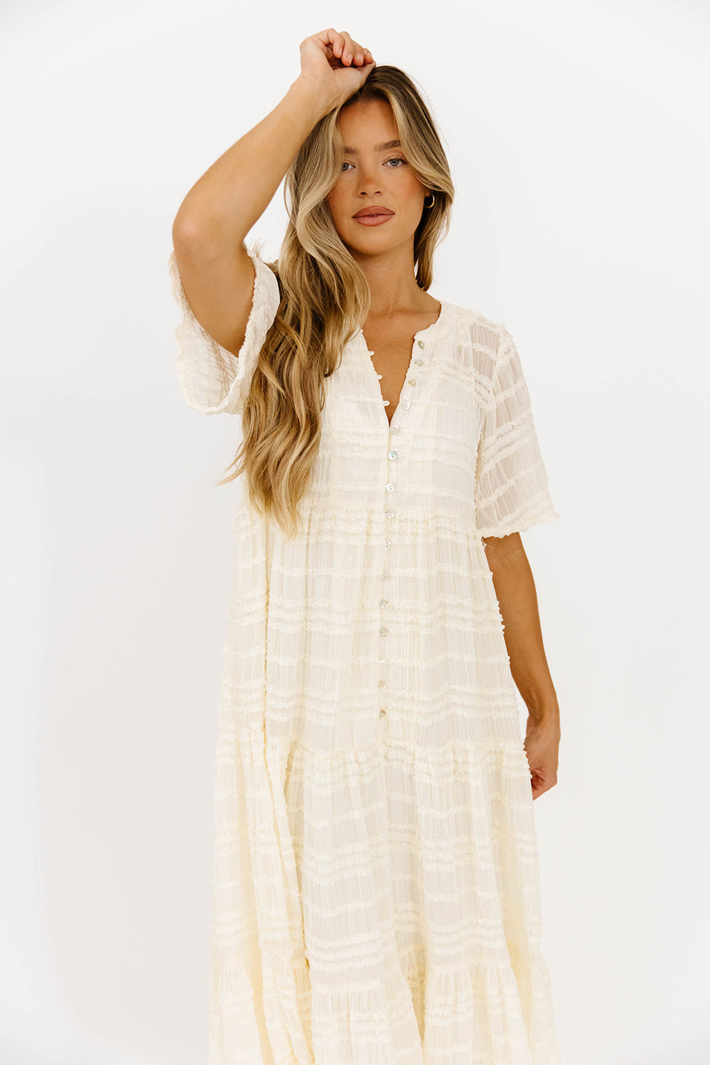 Kristin Tiered Woven Maxi Dress with Detachable Liner in Ivory - Bump Friendly *12/29 PRE-ORDER*