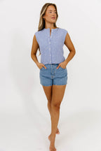 Analeigh Sleeveless Ribbed Knit Vest in Blue