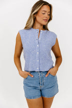 Analeigh Sleeveless Ribbed Knit Vest in Blue