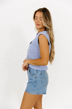 Analeigh Sleeveless Ribbed Knit Vest in Blue