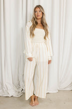 Sicily Button-Down Top in Beige Stripe - Nursing Friendly *Final-Sale*