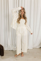 Sicily Button-Down Top in Beige Stripe - Nursing Friendly *Final-Sale*