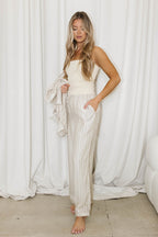 Sloane Striped Button-Down Shirt and Pants Set in Natural - Nursing Friendly