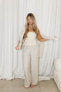Sloane Striped Button-Down Shirt and Pants Set in Natural - Nursing Friendly