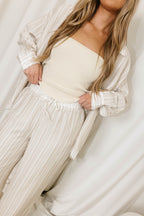 Sloane Striped Button-Down Shirt and Pants Set in Natural - Nursing Friendly