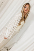 Sloane Striped Button-Down Shirt and Pants Set in Natural - Nursing Friendly