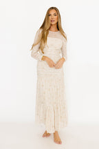 Camille Mesh Gathered Side Seam Maxi Dress in Nude Multi Floral - Bump Friendly