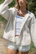 Bradley Contrast Sherpa Button-up Jacket in Cream