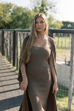 Lina Two Piece Dress Set in Taupe - Bump Friendly & Inclusive Sizing