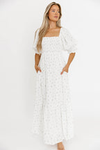 Livvy 100% Cotton Maxi Dress in Off-White / Blue Floral - Bump Friendly & Inclusive Sizing