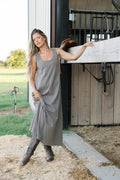 Taryn 100% Cotton Open Back Knit Maxi Dress in Smoke