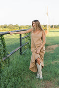 Taryn 100% Cotton Open Back Knit Maxi Dress in Camel
