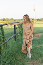 Taryn 100% Cotton Open Back Knit Maxi Dress in Camel