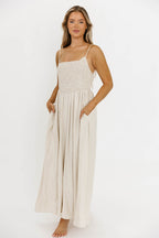 Josefina Smocked Maxi Dress in Natural - Bump Friendly