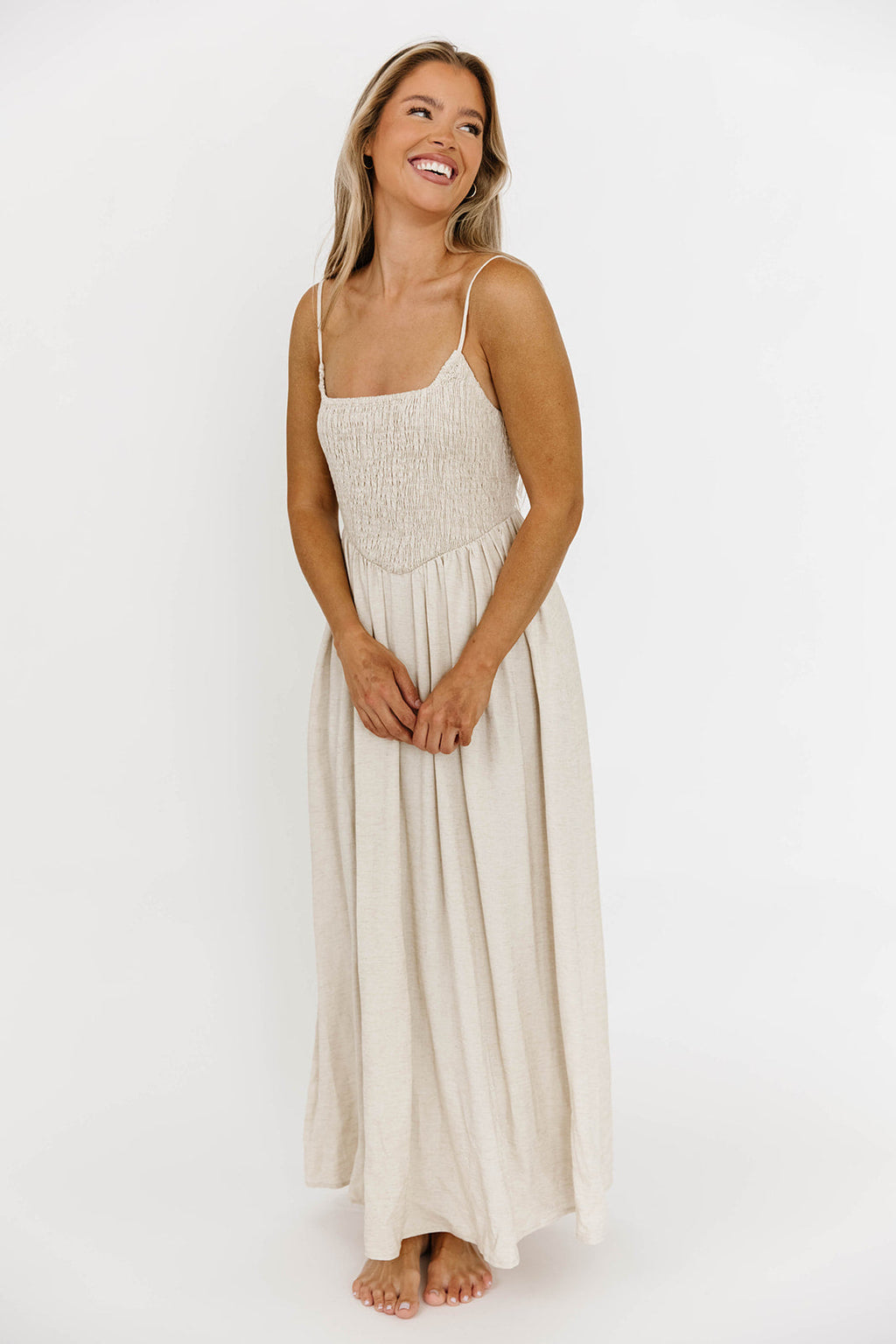 Josefina Smocked Maxi Dress in Natural - Bump Friendly