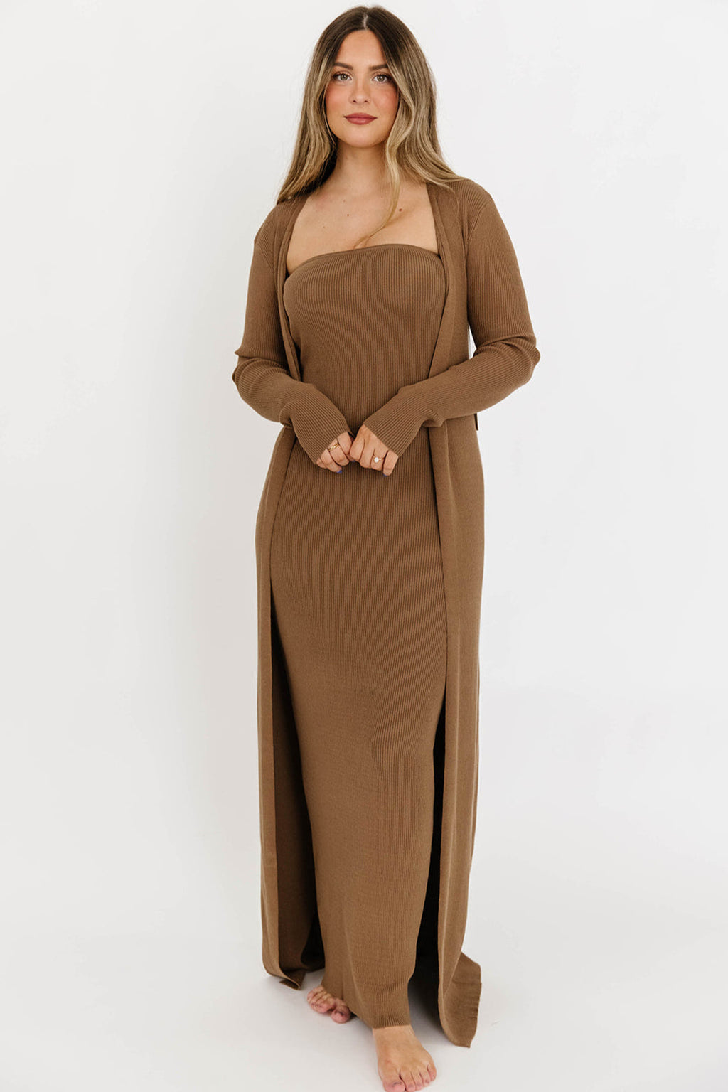 Lina Two Piece Dress Set in Taupe - Bump Friendly & Inclusive Sizing