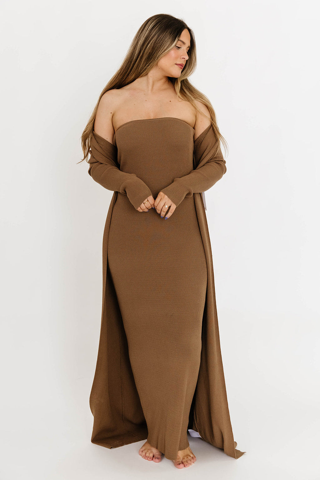 Lina Two Piece Dress Set in Taupe - Bump Friendly & Inclusive Sizing