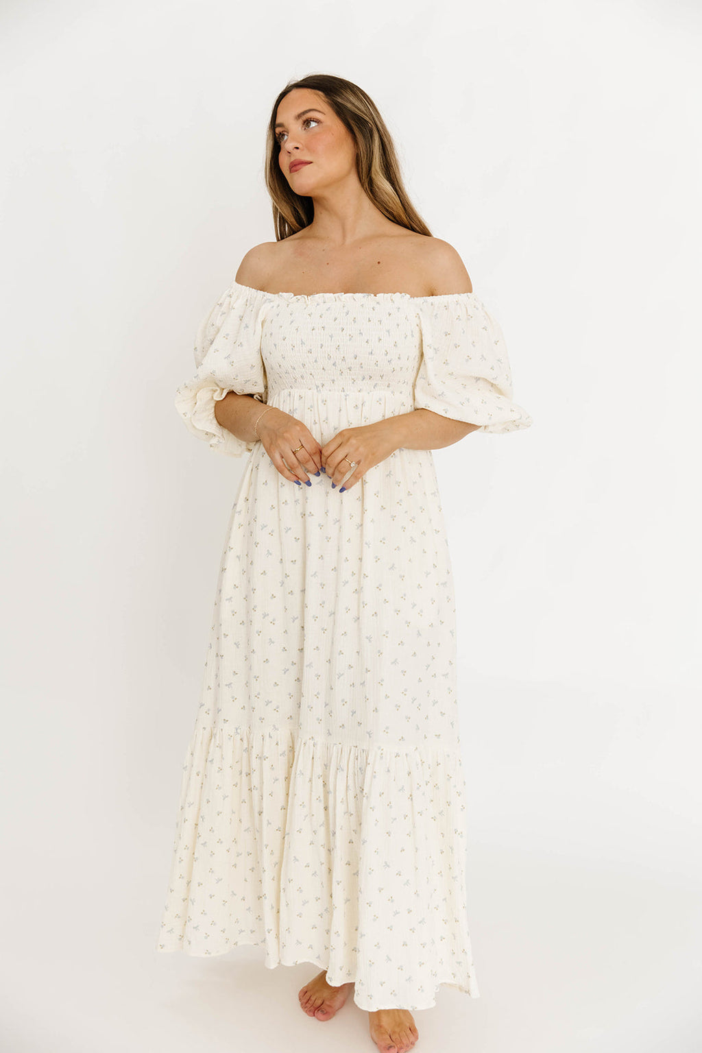 Livvy 100% Cotton Maxi Dress in Petite Blue Floral -Bump Friendly & Inclusive Sizing