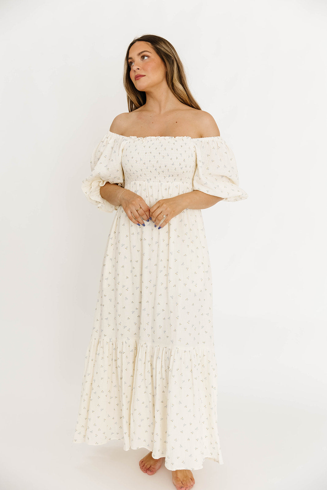 Livvy 100% Cotton Maxi Dress in Petite Blue Floral -Bump Friendly & Inclusive Sizing