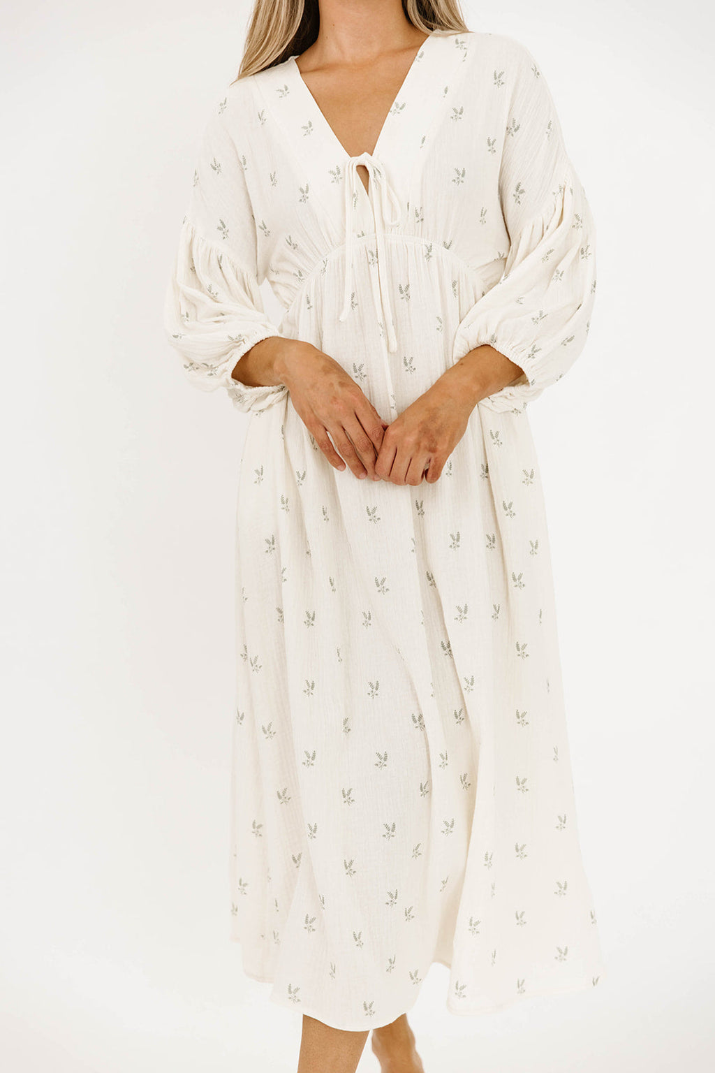 Hunter Midi Dress in Soy/Sage Foliage