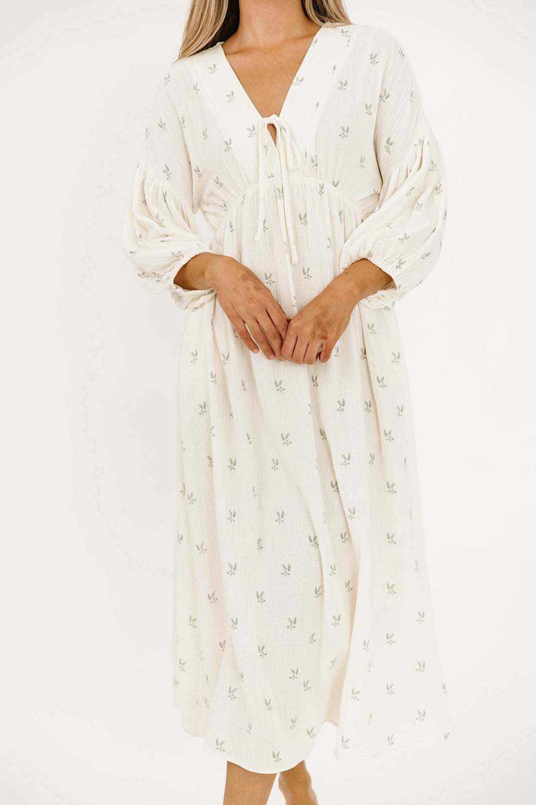 Hunter Midi Dress in Soy/Sage Foliage