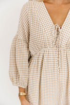 Hunter Printed Gauze Midi Dress in Natural Plaid - Bump Friendly