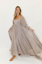 Delilah Maxi Dress with Train in Taupe - Bump Friendly