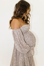 Delilah Maxi Dress with Train in Taupe - Bump Friendly