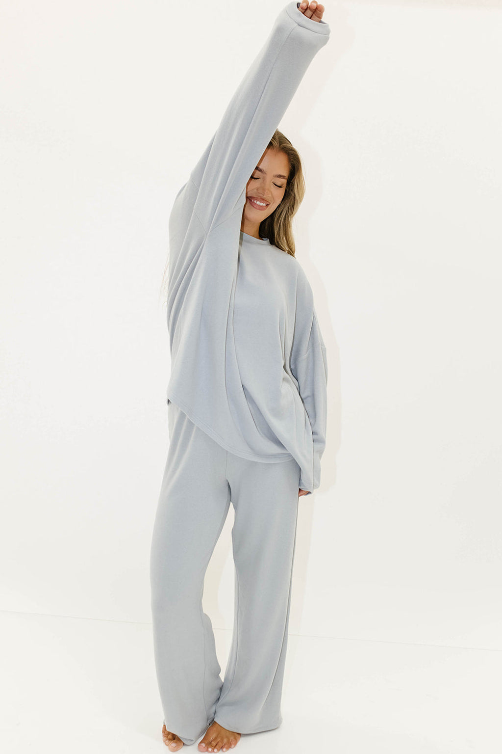 Naomi Oversized Fleece Top in Dusty Blue