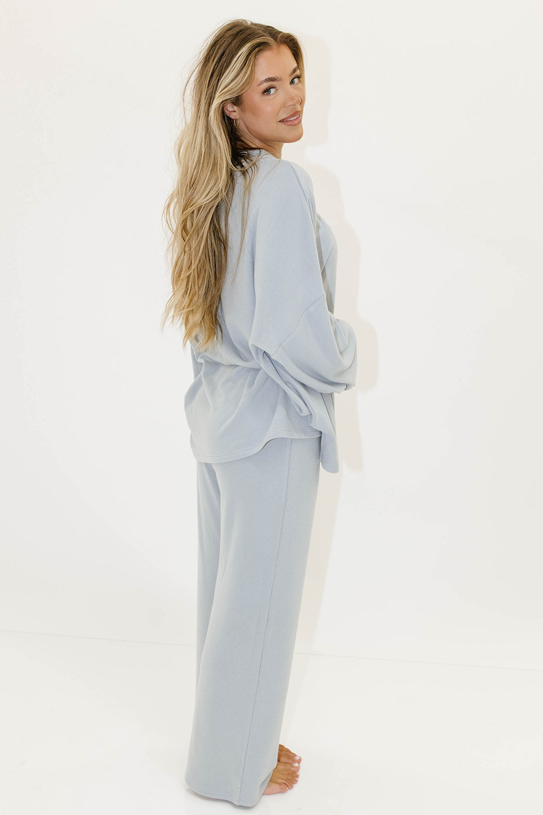 Naomi Oversized Fleece Top in Dusty Blue