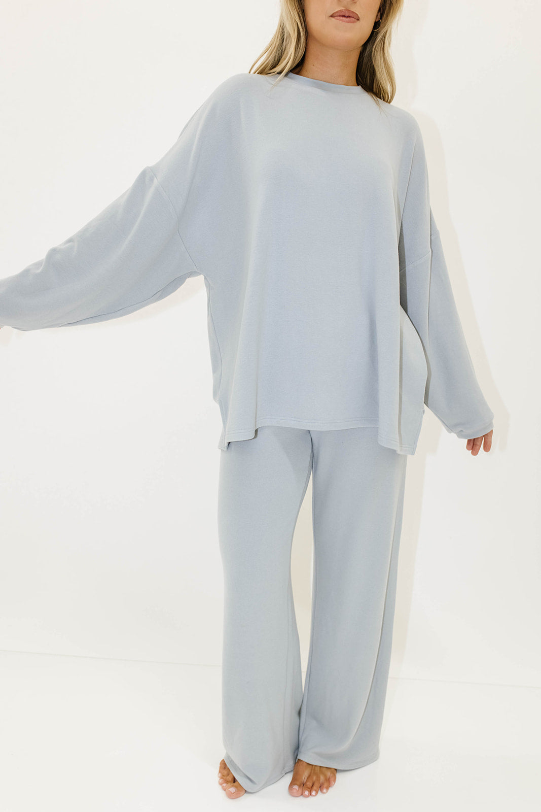 Naomi Oversized Fleece Top in Dusty Blue