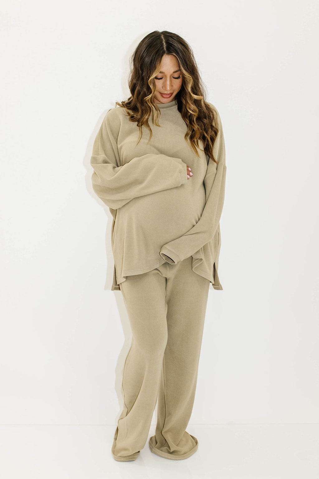 Campbell Fleece Lounge Pants in Green Taupe