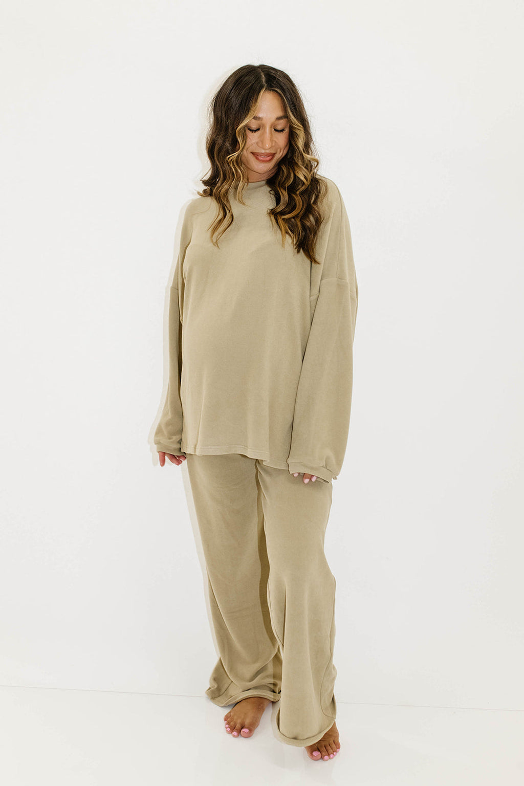 Naomi Oversized Fleece Top in Green Taupe