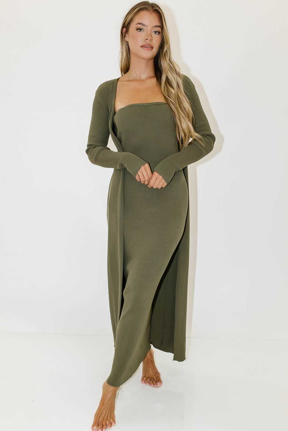 Lina Two Piece Dress Set in Dusty Olive - Bump Friendly