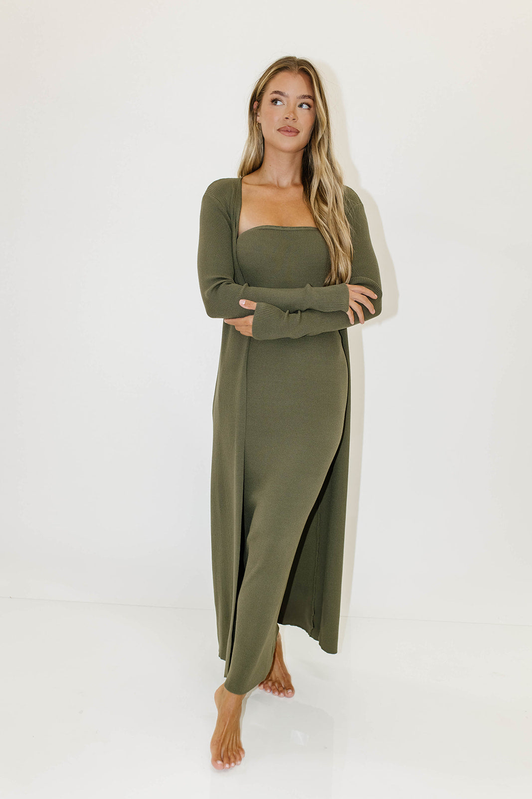Lina Two Piece Dress Set in Dusty Olive - Bump Friendly