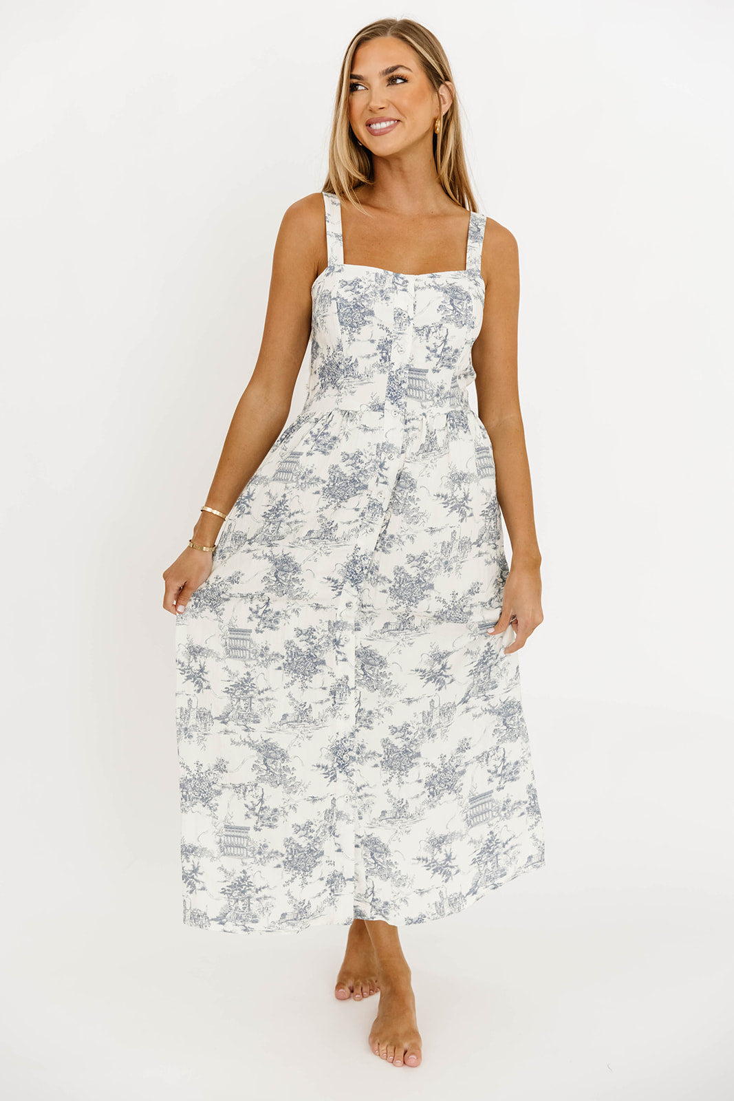 Denny Midi Dress in White/Blue *Final-Sale*