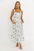 Denny Midi Dress in White/Blue *Final-Sale*