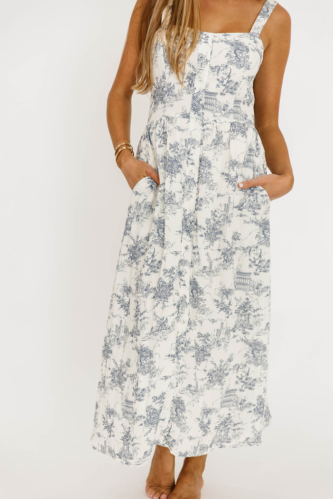 Denny Midi Dress in White/Blue *Final-Sale*