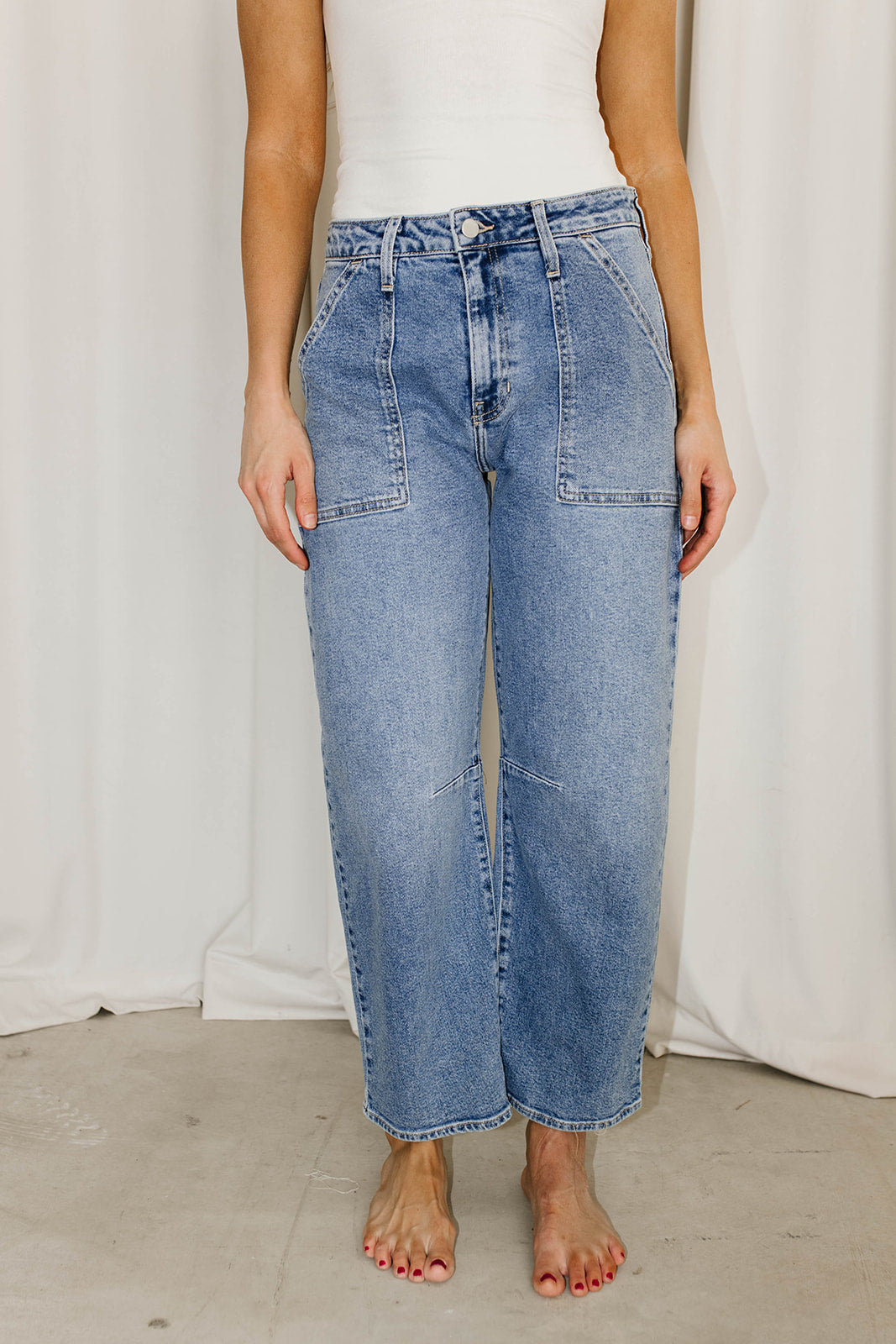 Ayla Utility Barrel Jean in Medium Wash Denim