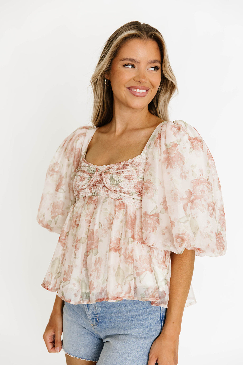 Saint Malo Floral Smocked Top in Peach *Final-Sale*